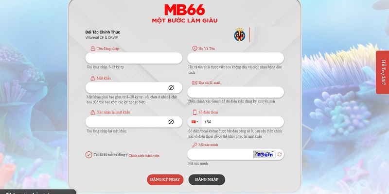 Hoàn tất các thông tin đăng ký MB66 để trở thành thành viên chính thức của nhà cái